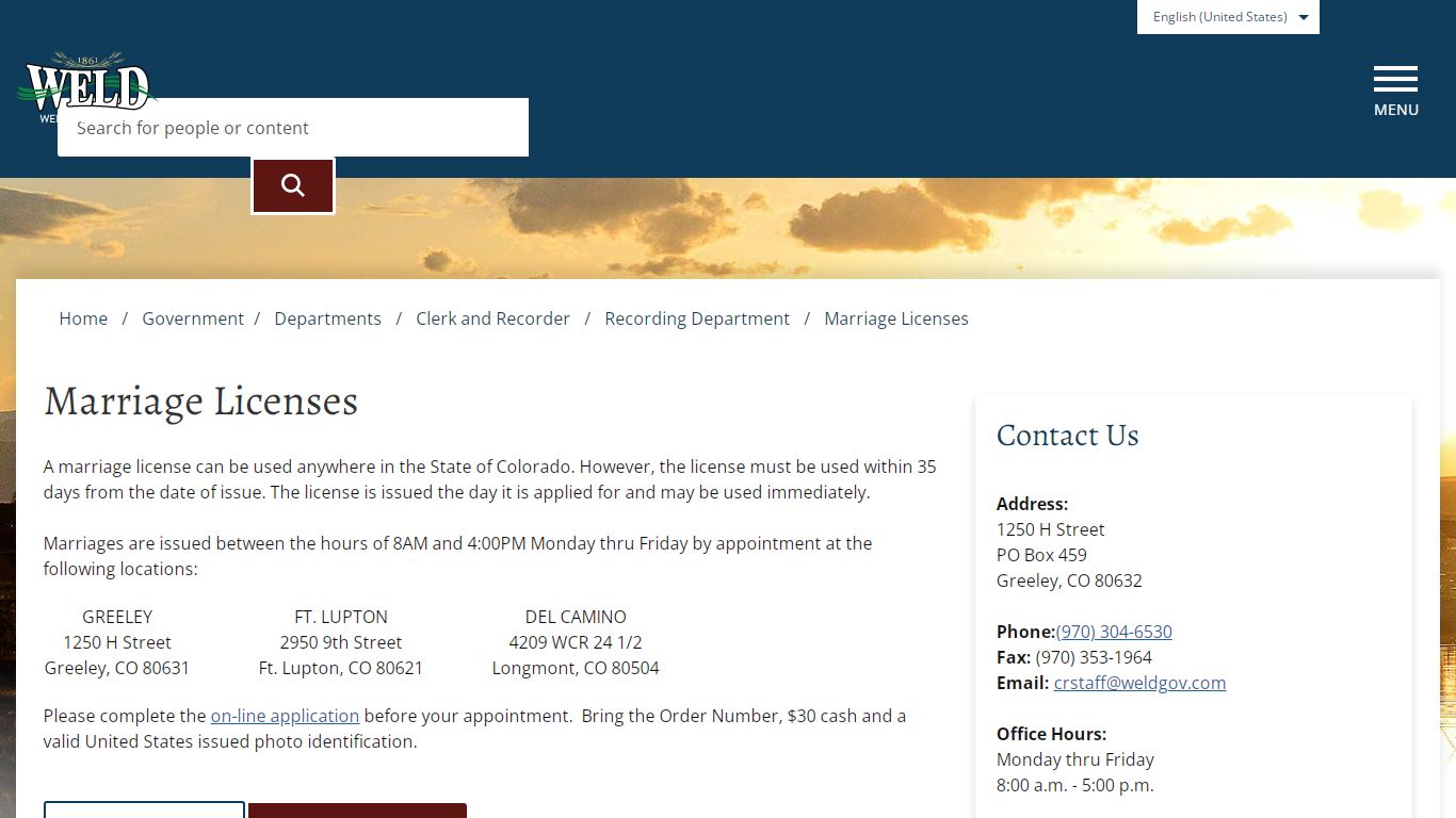 Marriage Licenses – Weld County - Weld County, Colorado